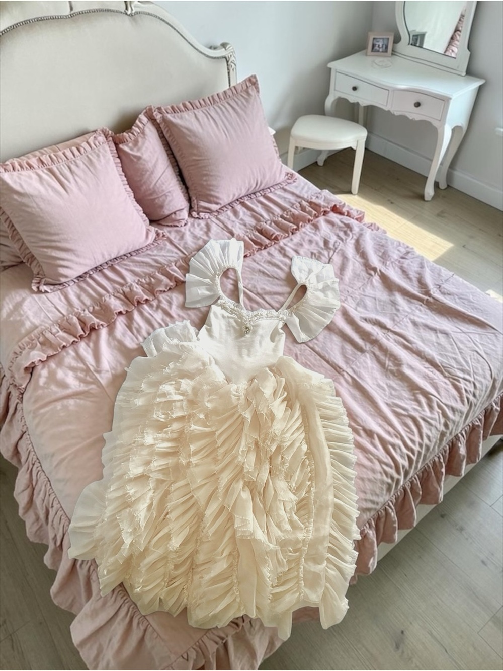 Dollcake Couture Sugar Ruffle Dress Ivory Girls 4 Pearl‑Trim Rare